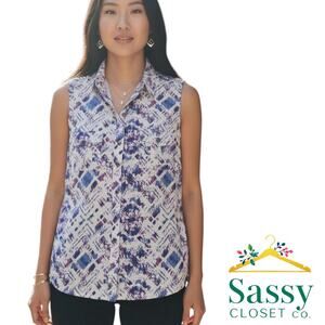 LuLaRoe Sleeveless Boho Blouse Geometric Print Blue White Purple S